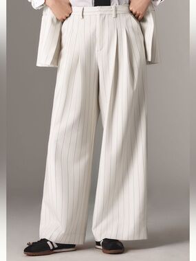 Maeve Anthropologie Avery Pinstripe Wide Leg Trousers Ivory Black XS - NWT